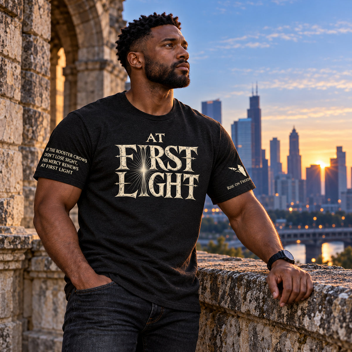 AT FIRST LIGHT - Antique Bone ✦ Fellowship Tee ✦ Black
