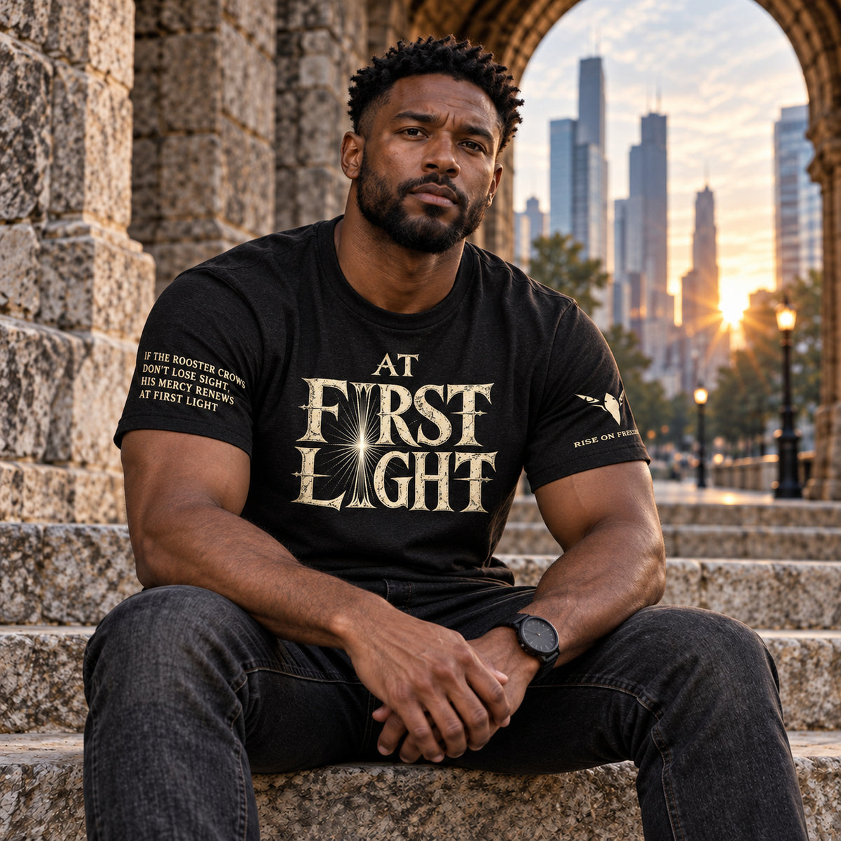 AT FIRST LIGHT - Antique Bone ✦ Fellowship Tee ✦ Black