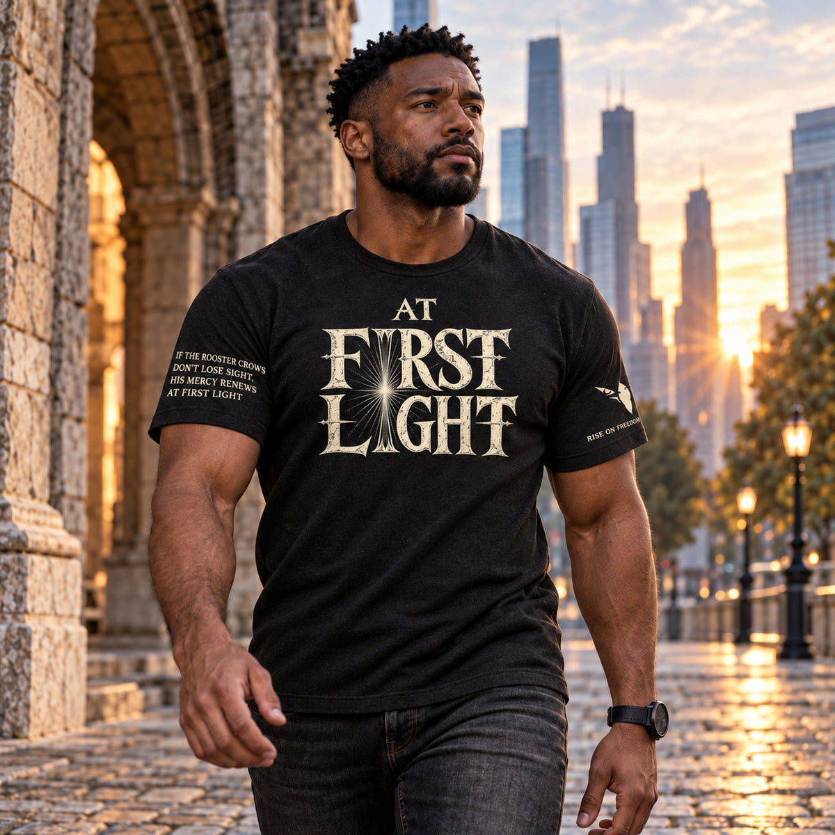 AT FIRST LIGHT - Antique Bone ✦ Fellowship Tee ✦ Black