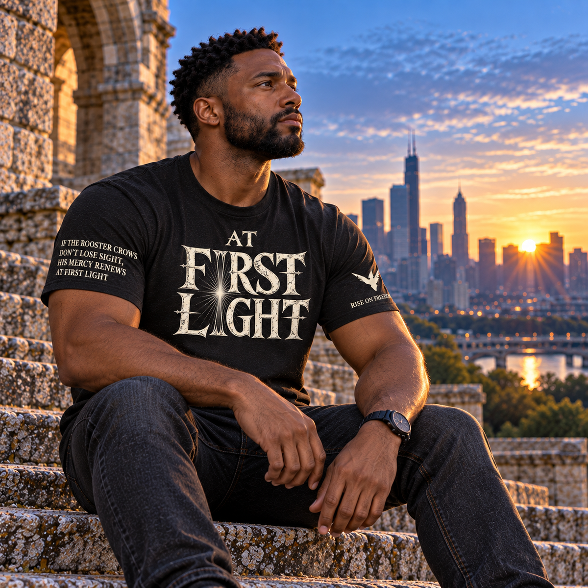 AT FIRST LIGHT - Antique Bone ✦ Fellowship Tee ✦ Black